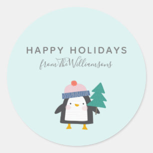 Personligen Cute jul Penguin Teal Mint Runt Klistermärke