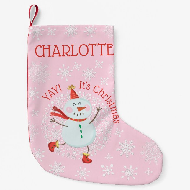 Personligen Cute jul Snögubbe Snöflingor Liten Julstrumpa (Framsidan)