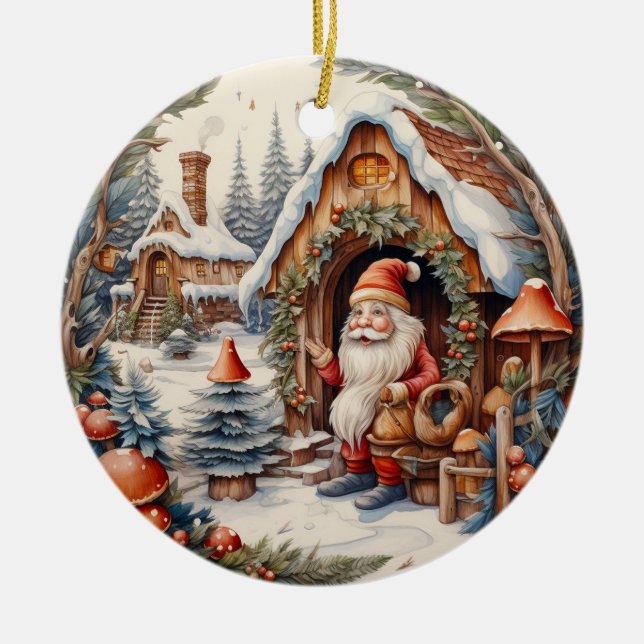 Personligen Cute jultomte Julgransprydnad Keramik (Framsidan)