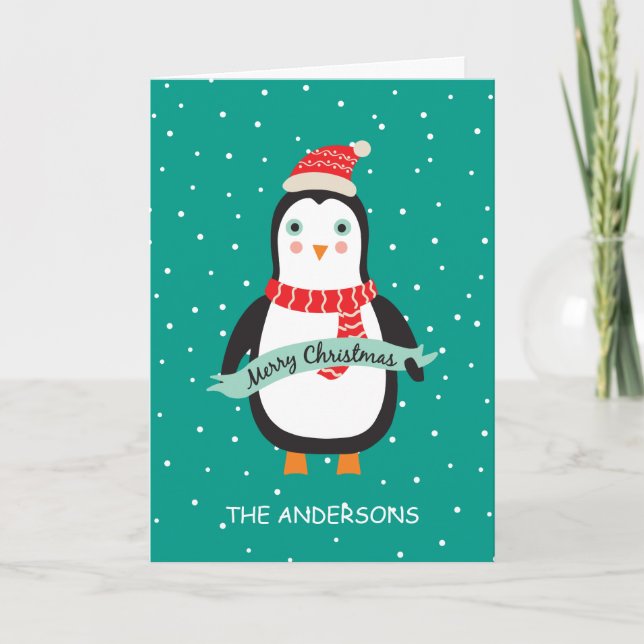 Personligen Cute Little Penquin "God jul" Helgkort (Framsida)