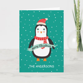 Personligen Cute Little Penquin "God jul" Helgkort