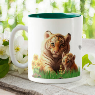 Personligen Cute Mamma och Baby Tiger Två-Tonad Mugg