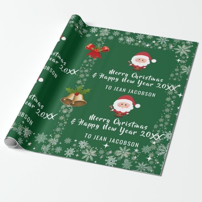 Personligen Cute Modern Jultomten Snöflingor Presentpapper (Utrullad)