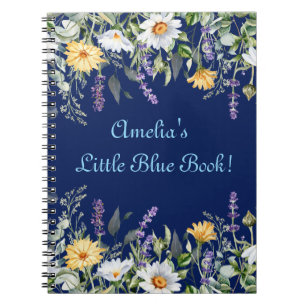 Personligen Cute Navy Blue Boho Wildblommor Anteckningsbok