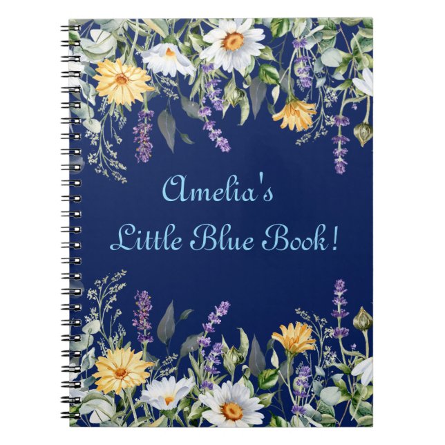 Personligen Cute Navy Blue Boho Wildblommor Anteckningsbok (Framsidan)