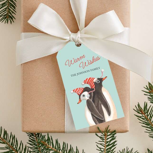 Personligen Cute Penguin Warm Önskemål jul Presentetikett (Cute Penguin Warm Wishes Christmas Personalized Gift Tags)