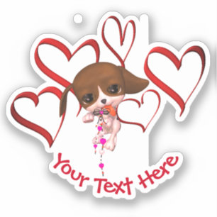 Personligen Cute Puppy Red Hearts Klistermärken