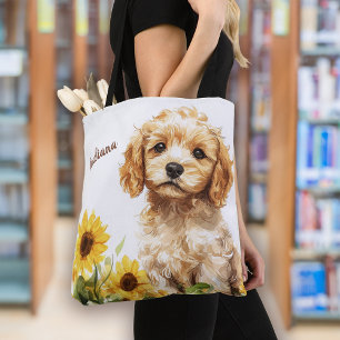 Personligen Cute Puppy Sunblommor Tygkasse