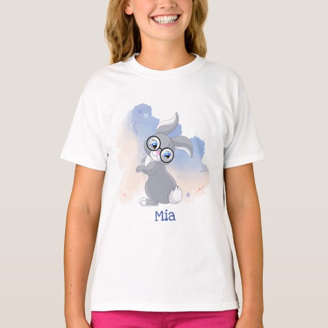 Personligen Cute Rabbit and Glasses T Shirt (Framsida)