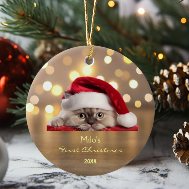 Personligen Cute Ragdoll Cat Santa Hat Tass Guld Julgransprydnad Keramik (Skapare uppladdad)