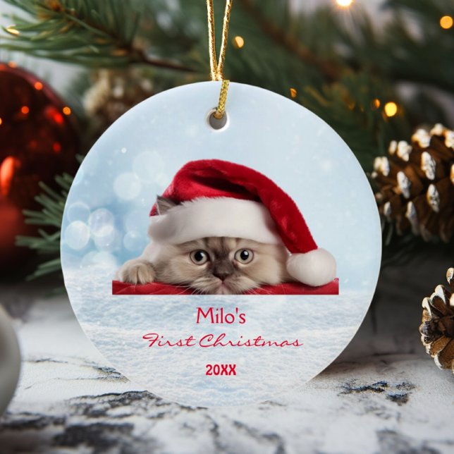 Personligen Cute Ragdoll Cat Santa Hat Tass Snö Julgransprydnad Keramik (Skapare uppladdad)