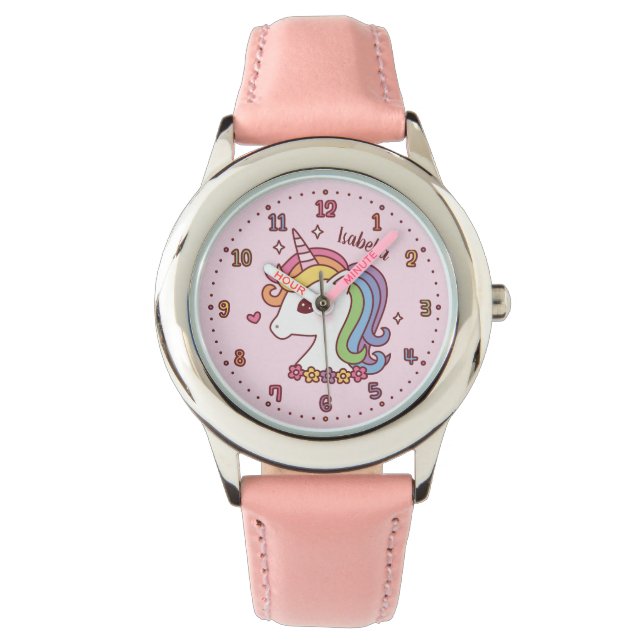 Personligen Cute Rainbow Mane Unicorn Girls Armbandsur (Framsida)