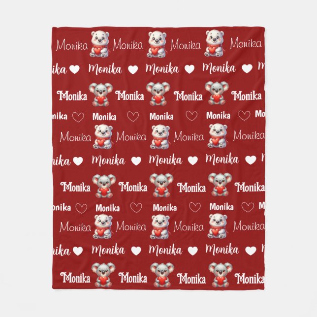 Personligen Cute Red Upprepande Namn, girig Fleecefilt (Framsidan)