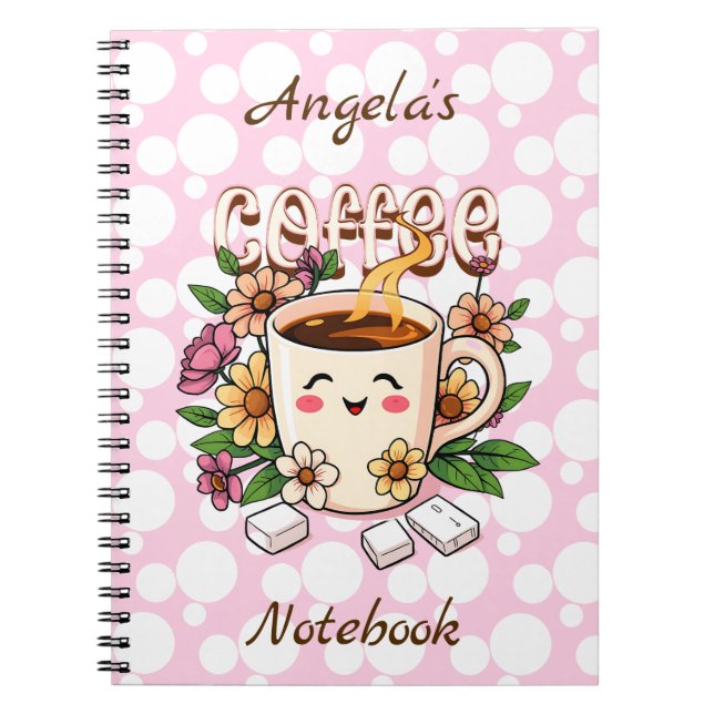 Personligen Cute Retro Kawaii Coffee and Flowers Anteckningsbok (Framsidan)