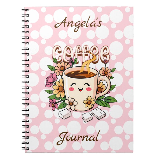 Personligen Cute Retro Kawaii Coffee and Flowers Anteckningsbok (Framsidan)
