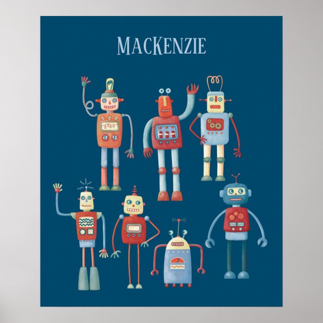Personligen Cute Robots Poster (Framsidan)