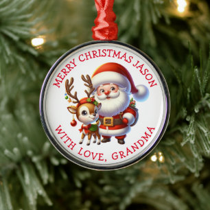 Personligen Cute Santa and Reindeer Jul Julgransprydnad Metall