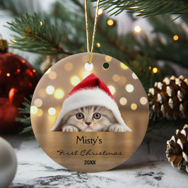 Personligen Cute Scottish Fold Cat Santa Hat Guld Julgransprydnad Keramik