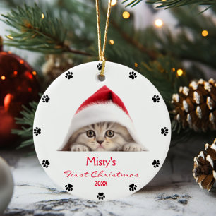 Personligen Cute Scottish Fold Cat Santa Hat Tass Julgransprydnad Keramik