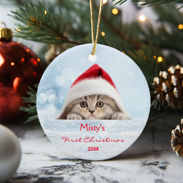 Personligen Cute Scottish Fold Cat Santa Hat Tass Julgransprydnad Keramik