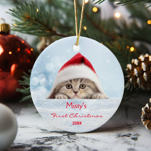 Personligen Cute Scottish Fold Cat Santa Hat Tass Julgransprydnad Keramik