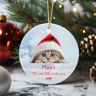 Personligen Cute Scottish Fold Cat Santa Hat Tass Julgransprydnad Keramik