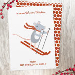 Personligen Cute Skiing Mouse Julkort<br><div class="desc">En roligt liten musskidåkning. Originalkonst av Nic Squirrell. Ändra Warm Winter Önskemål hälsning och namn till personlighet.</div>