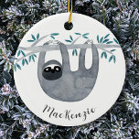 Personligen Cute Sloth Julgransprydnad Keramik<br><div class="desc">Utformning av lutning för ljus och vinskfärgssluttning. Ändra namn för att anpassa. Originalkonst av Nic Squirrell</div>
