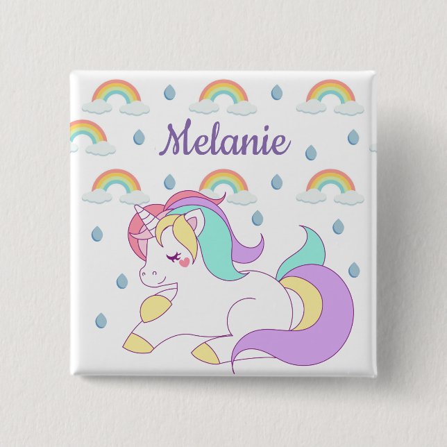 Personligen Cute Unicorn och Rainbows Knapp (Framsida)