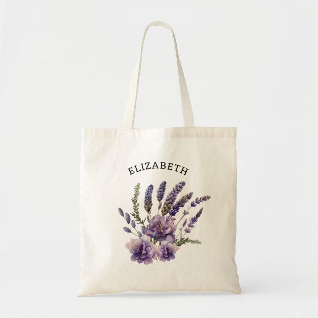 Personligen Cute Watercolor Lavender Flowers Tygkasse (Framsidan)