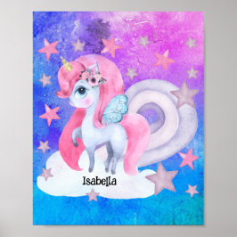 Personligen Cute Watercolor Rainbow Unicorn Poster