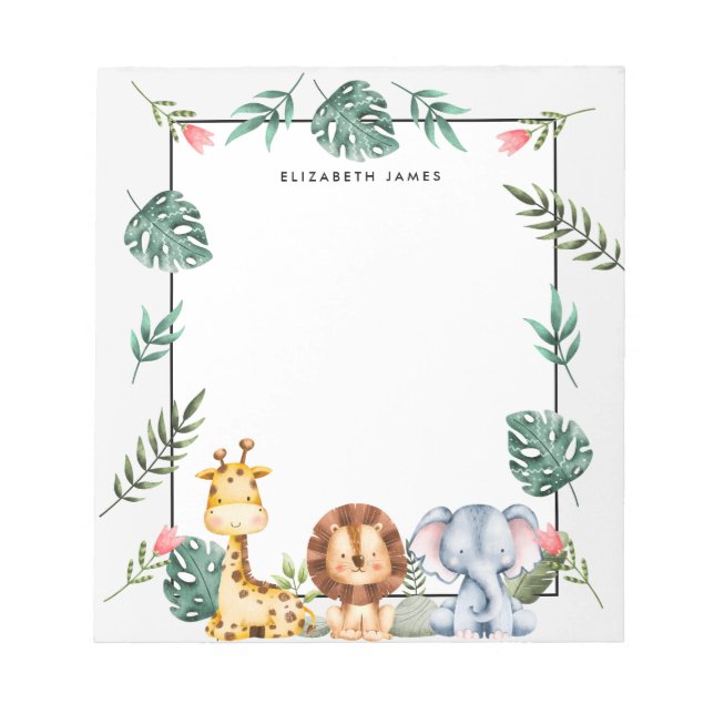 Personligen Cute Watercolor Safari Animals Anteckningsblock (Framsida)