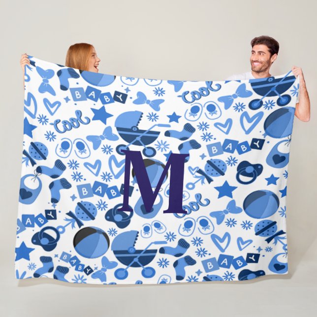 Personligen Cutecool blue Babyboy Nursery Mönster Fleecefilt (På plats)