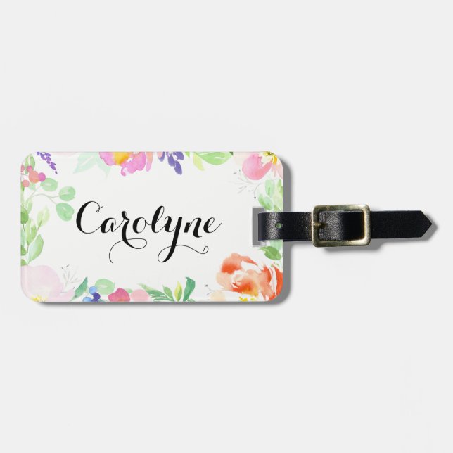 Personligen Daety Watercolor Blommigt Ram Bagagebricka (Horisontell Framsida)