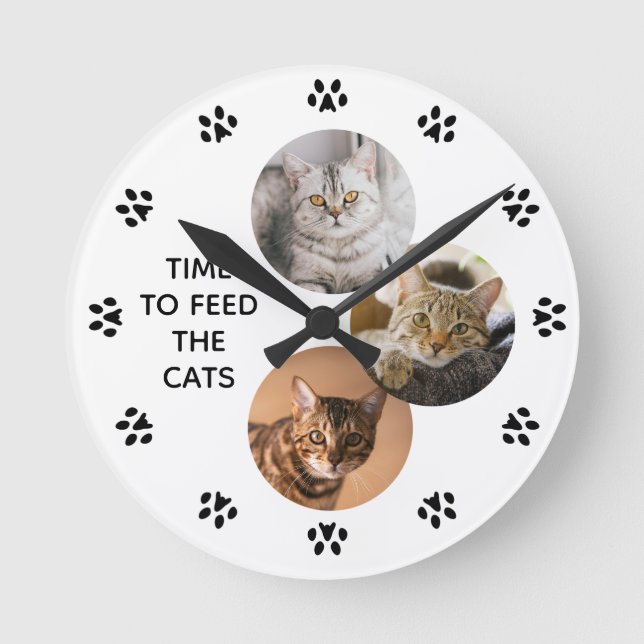 personligen "Dags att Mata katt" Cat Lovers Rund Klocka (Framsida)