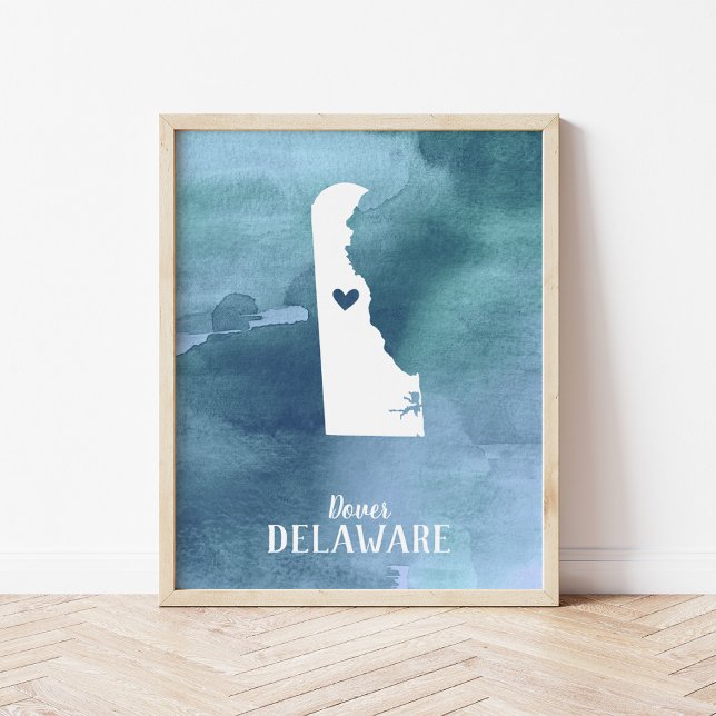 Personligen Delaware Karta Blue Watercolor Art Poster (Skapare uppladdad)