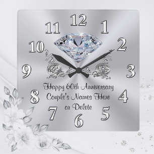 Personligen Diamond - 60-årsjubiléer CLOCK Fyrkantig Klocka