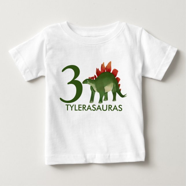 Personligen Dinosaur Shirt, 3-årsdag T Shirt (Framsida)