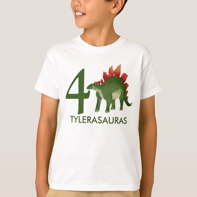 Personligen Dinosaur Shirt, 4e födelsedagen T Shirt (Framsida)