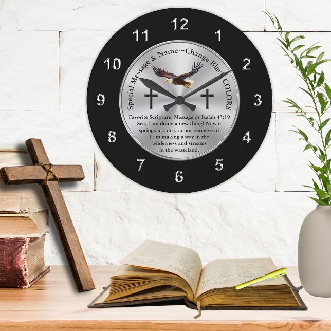 Personligen Eagle, Christian Wall Clock Stor Klocka (Christian Gifts for Men and Women. Soaring Eagle. Soar like an Eagle. Bible Verse Clock. )
