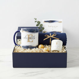 personligen elegant blå och guld penseldrag mugg