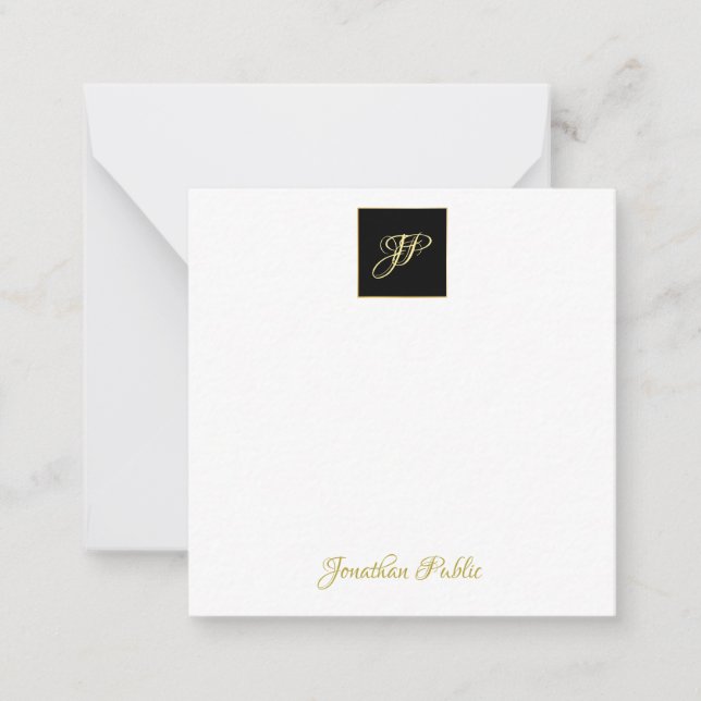 Personligen elegant Hand Guld Text Monogram Anteckningskort (Framsida)
