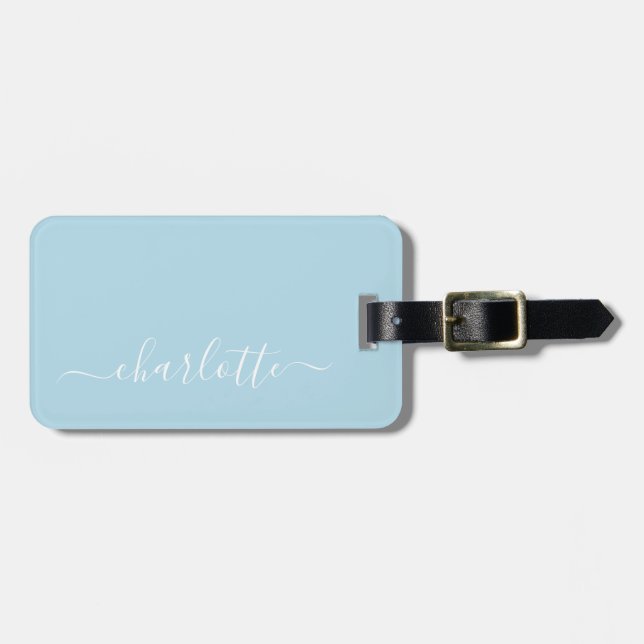Personligen elegant Light Blue Script Namn  Bagagebricka (Horisontell Framsida)