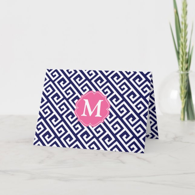 Personligen Elegant Navy Blue Grekiska Nyckel Anteckningskort (Framsida)