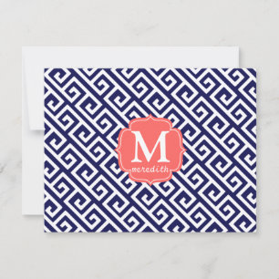 Personligen Elegant Navy Blue Grekiska Nyckel Inbjudningar