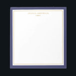Personligen elegant Navy Blue Guld Anteckningsblock<br><div class="desc">Det här anteckningsblocket har elegant och minimalistisk tjockt marktyrke,  blått gräns och tunt guld gräns. Anpassa den med ditt namn eller med ditt företag namn.</div>