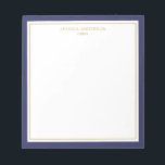 Personligen elegant Navy Blue Guld Anteckningsblock<br><div class="desc">Det här anteckningsblocket har elegant och minimalistisk tjockt marktyrke,  blått gräns och tunt guld gräns. Anpassa den med ditt namn eller med ditt företag namn.</div>