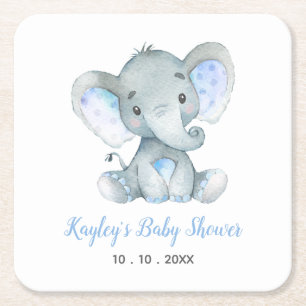 Personligen Elephant Baby Shower Underlägg Papper Kvadrat