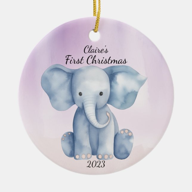 Personligen Elephant Rosa i första jul Julgransprydnad Keramik (Framsidan)