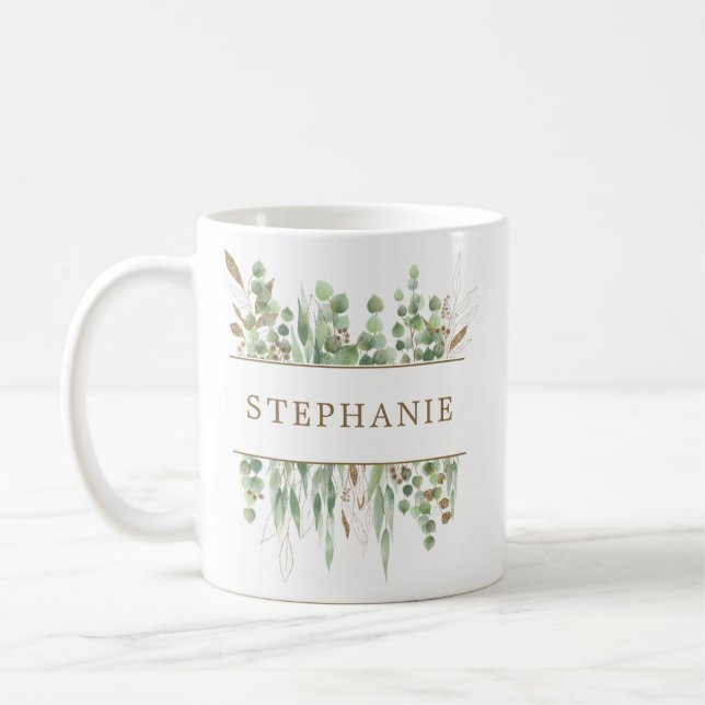 Personligen Eucalyptus Guld Bridesmaid Gifts Kaffemugg (Vänster)